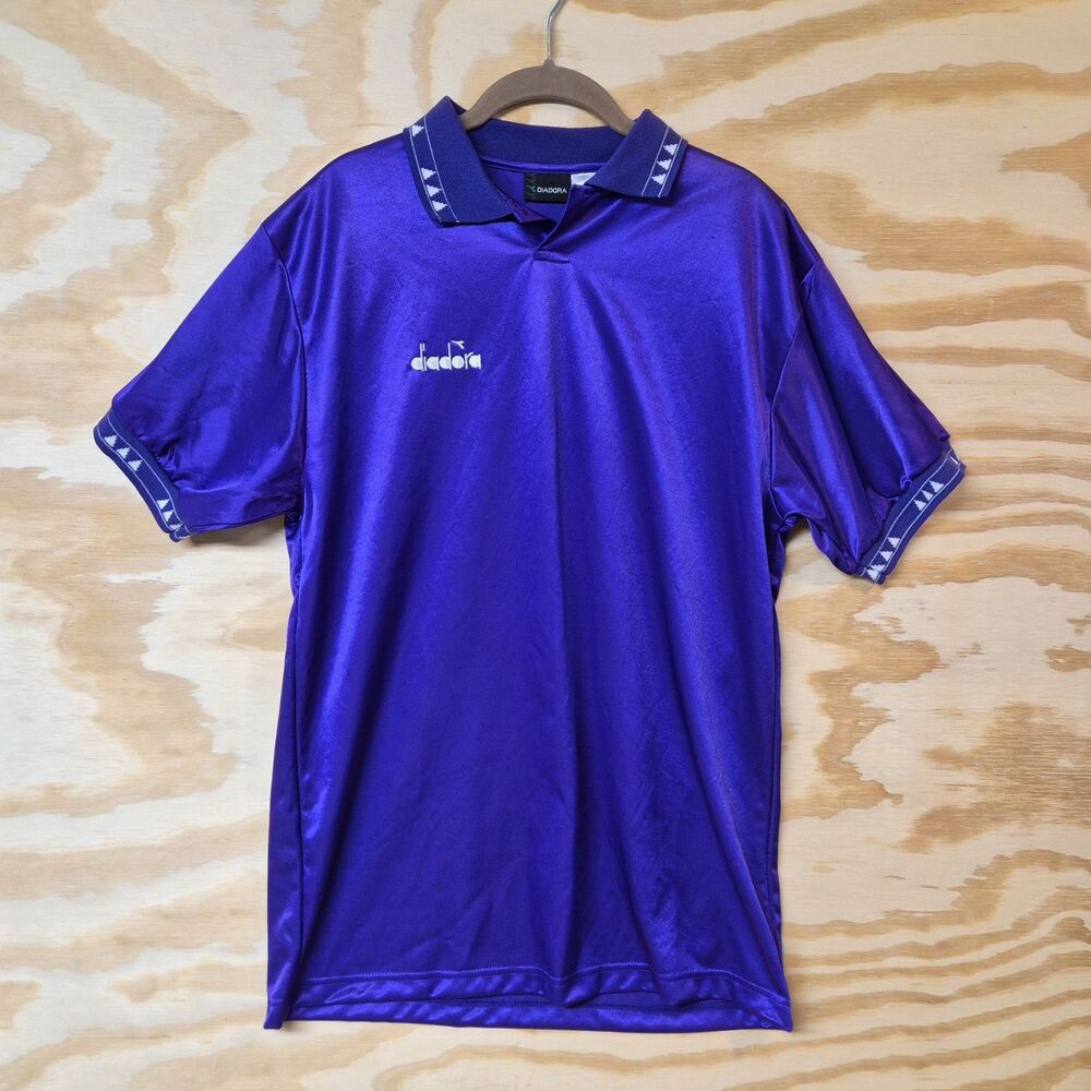 Diadora Vintage Y2K Men's M Purple Polo Shirt Retro Soccer Football Athletic